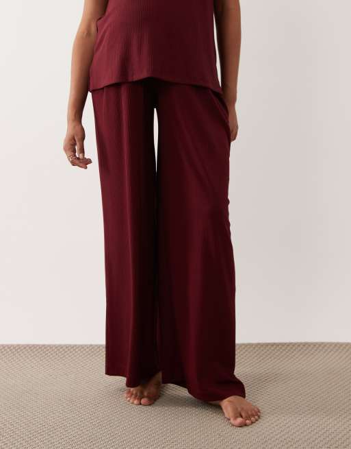 ASOS DESIGN Maternity lounge ribbed mix & match wide leg pajama bottom in fig, 4 of 4
