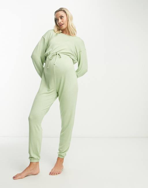 ASOS DESIGN Maternity lounge super soft jumpsuit in sage