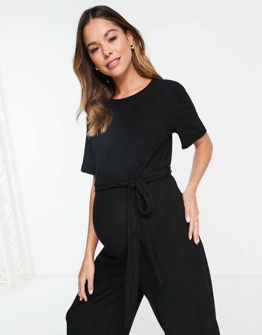 ASOS DESIGN Maternity lounge tie waist jumpsuit in black