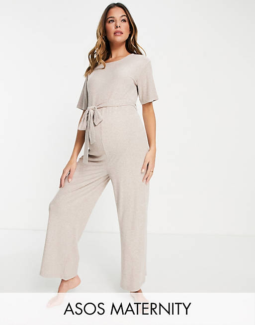 Jumpsuits & Playsuits Maternity lounge super soft rib jumpsuit in brown 