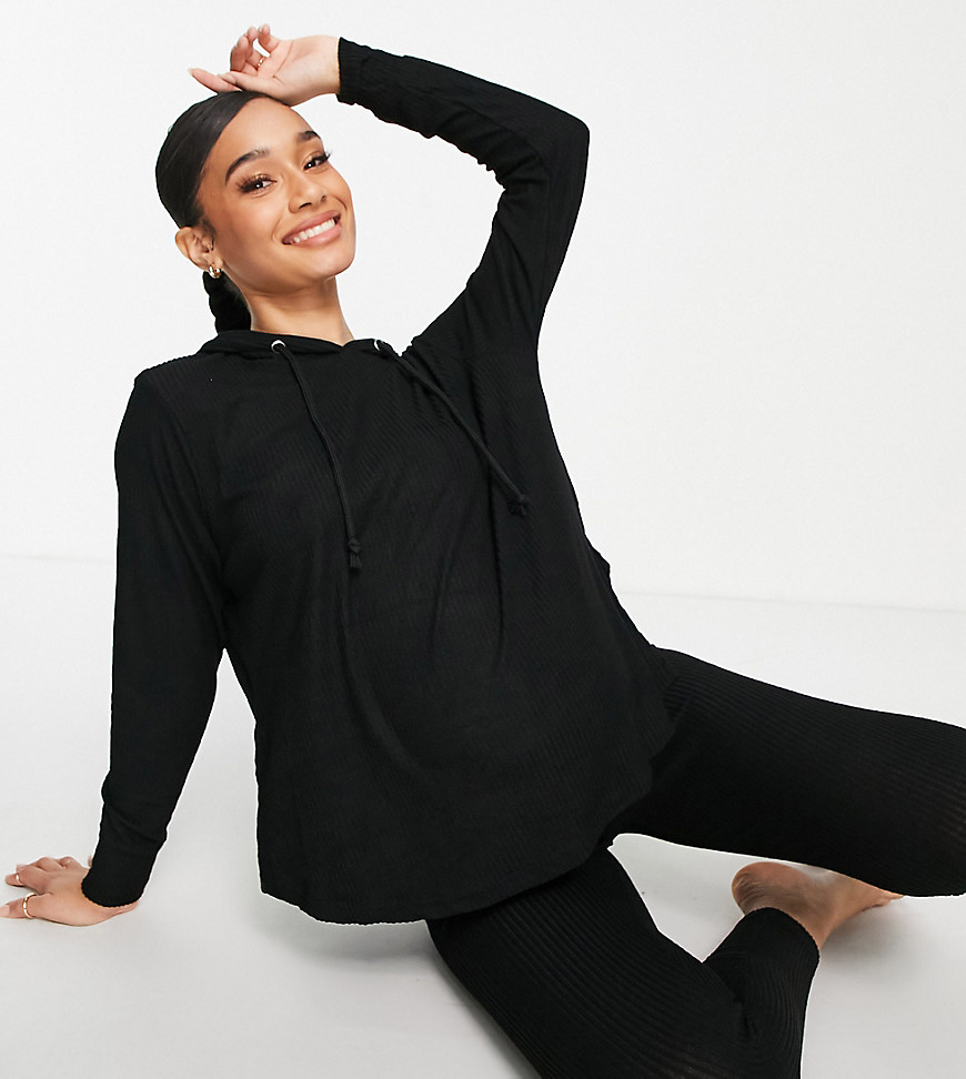 ASOS DESIGN Maternity lounge super soft rib oversized hoodie with splits & legging set in black