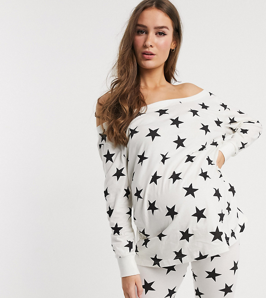 ASOS DESIGN Maternity Lounge - T-shirt a maniche lunghe con spalle scoperte e stampa a stelle-Multicolore