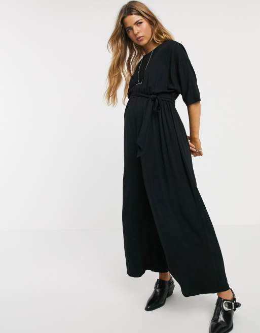 ASOS DESIGN maternity lounge tie waist jumpsuit in black