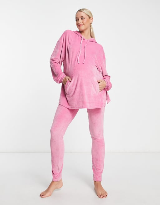 ASOS DESIGN Maternity lounge velour hoodie & leggings set in pink, 4 of 4