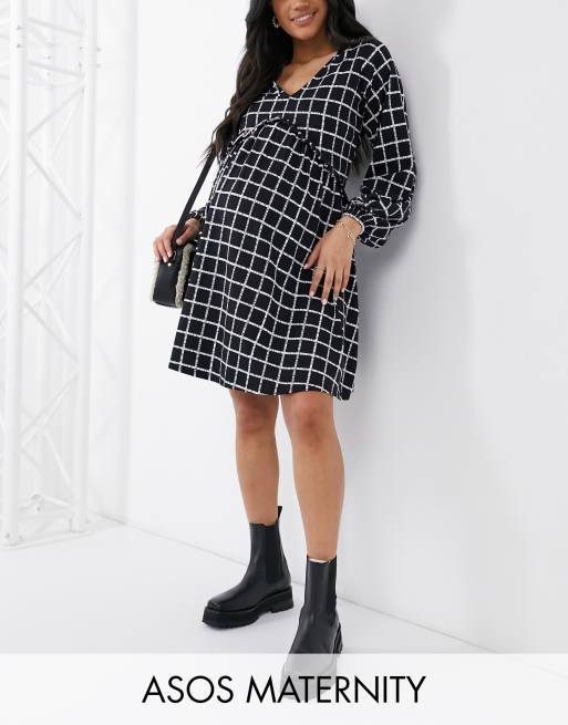 ASOS DESIGN Maternity – Luźna sukienka mini w monochromatyczną kratę
