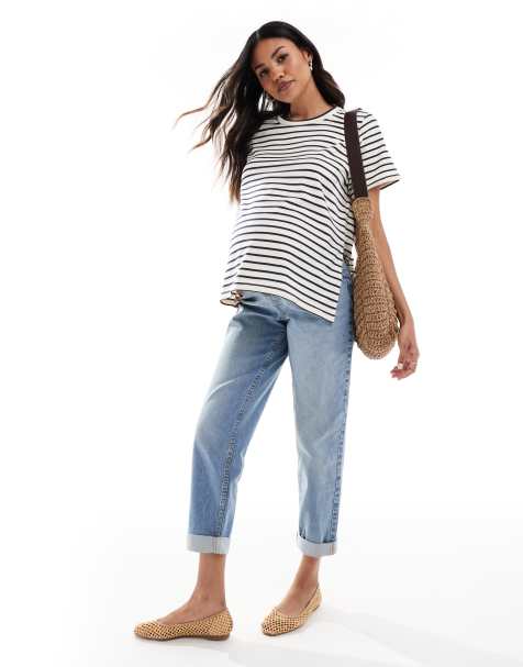 ASOS DESIGN Maternity - Lyseblå og højtaljede mom-jeans med afslappet pasform - view 1
