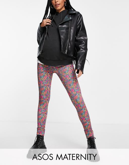 ASOS DESIGN Maternity - Lyslilla leggings med blomstermønster og taljekant over maven