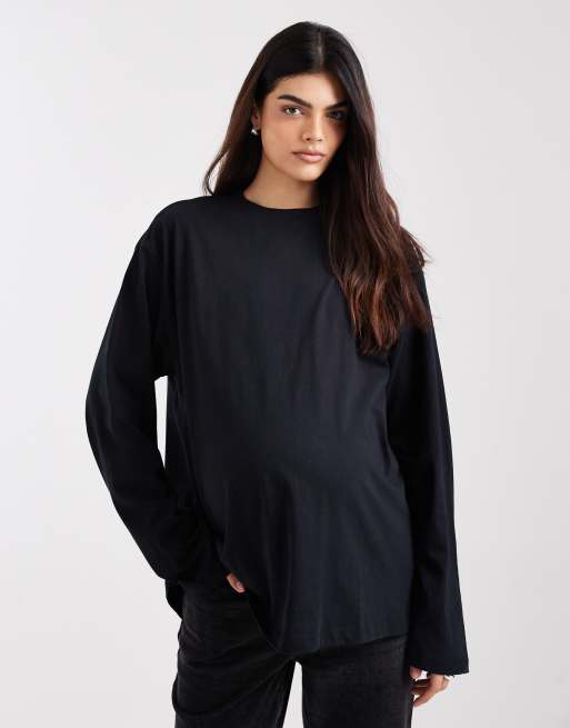ASOS DESIGN Maternity - Maglietta a maniche lunghe nera, 2 di 4