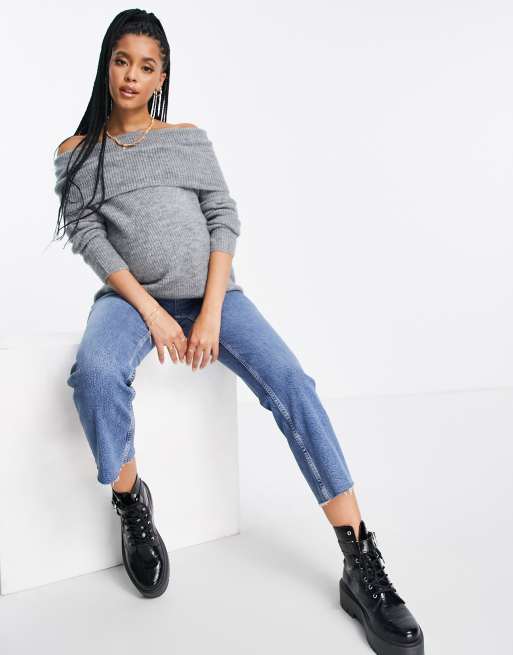 ASOS DESIGN Maternity - Maglione con spalle scoperte grigio mélange