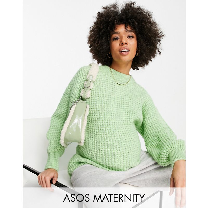Donna Maglioni DESIGN Maternity - Maglione girocollo pesante verde con impunture testurizzate
