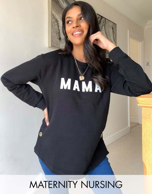 ASOS DESIGN Maternity - Mama - Sweat-shirt d'allaitement avec bouton sur le  côté et slogan - Noir