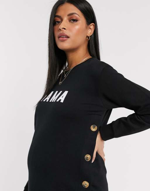 ASOS DESIGN Maternity - Mama - Sweat-shirt d'allaitement avec bouton sur le  côté et slogan - Noir