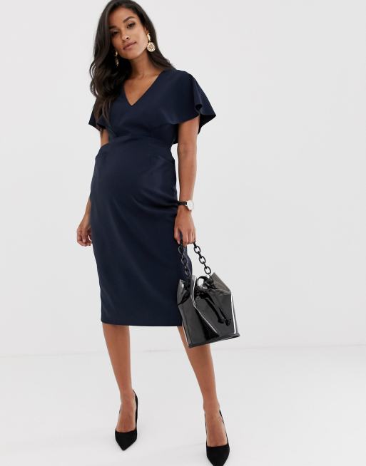 ASOS DESIGN Maternity - Marineblå midi pencilkjole med engleærmer, 3 af 4