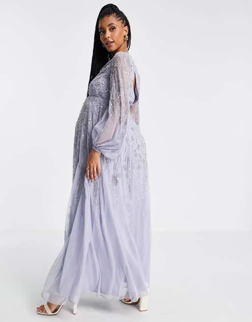 ASOS DESIGN maxi dress with blouson sleeve and delicate floral embellishment