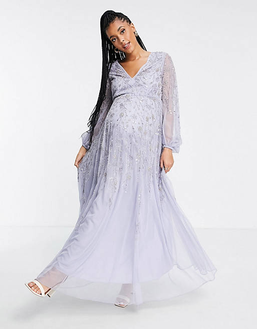 ASOS DESIGN Maternity maxi dress with blouson sleeve and delicate floral  embellishment | ASOS