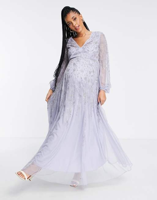 ASOS DESIGN Maternity maxi dress with blouson sleeve and delicate floral  embellishment