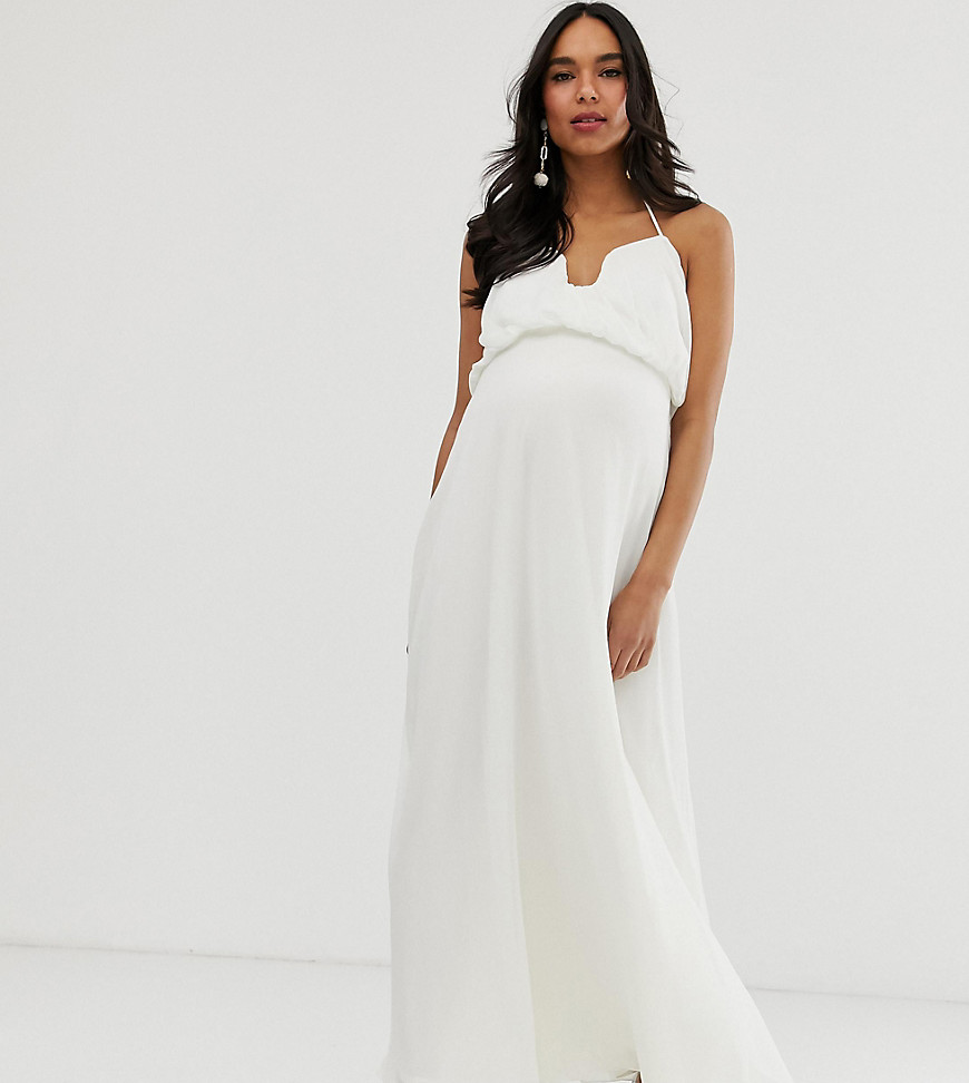 ASOS DESIGN Maternity maxi dress with bust detail-Cream