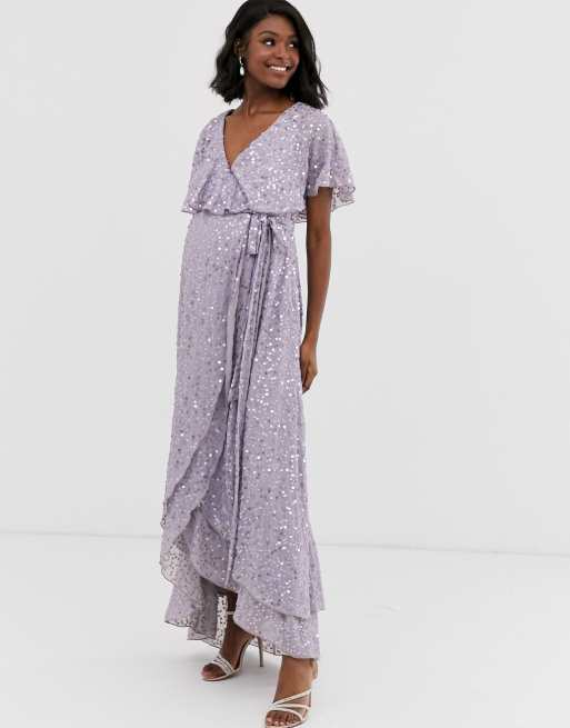 ASOS DESIGN Maternity maxi dress with cape back and dip hem in scatter sequin