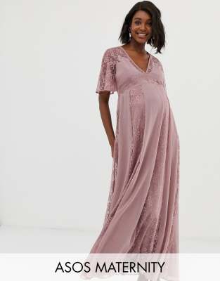 asos design maternity flutter sleeve maxi dress in embroidered mesh
