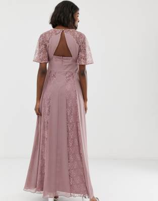 asos design maternity flutter sleeve maxi dress in embroidered mesh