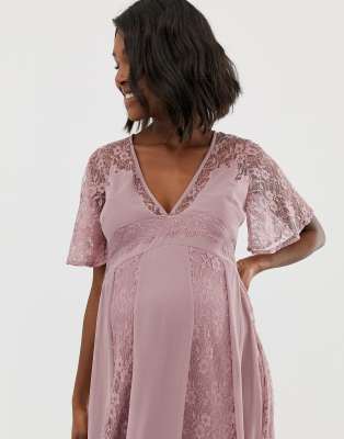 asos design maternity flutter sleeve maxi dress in embroidered mesh