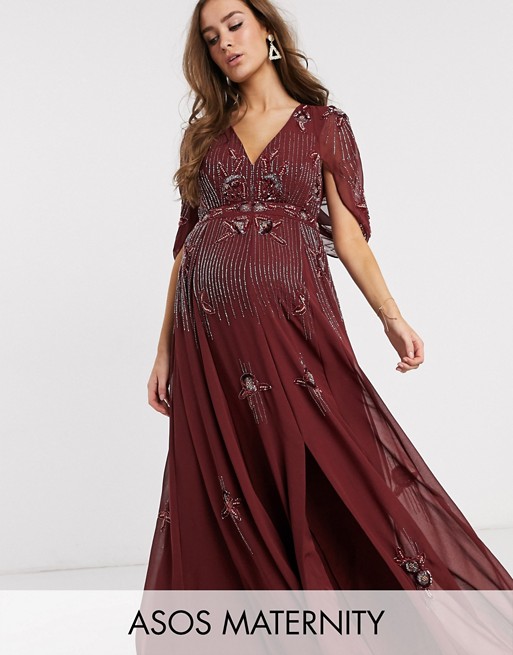 ASOS DESIGN Maternity maxi dress with linear sequin and floral beading