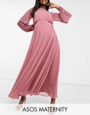 Asos Maternity Asos Design Maternity Maxi Dress With Linear Yoke Embellishment-blues