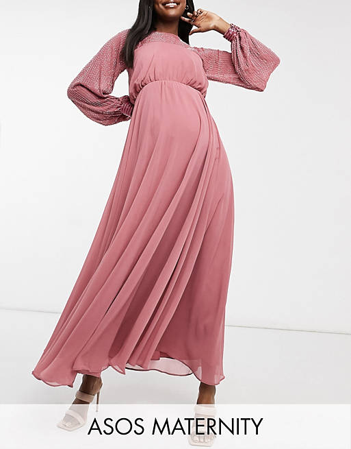 ASOS DESIGN Maternity maxi dress with linear yoke embellishment | ASOS