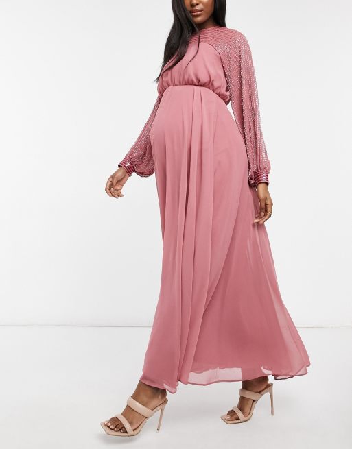 ASOS Asos Design Maternity Maxi Dress With Linear Yolk