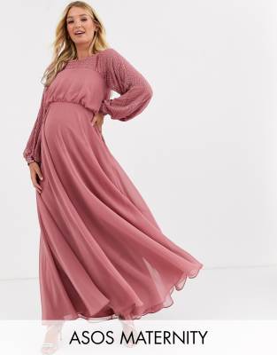 ASOS DESIGN Maternity maxi dress with linear yolk embellishment-Pink