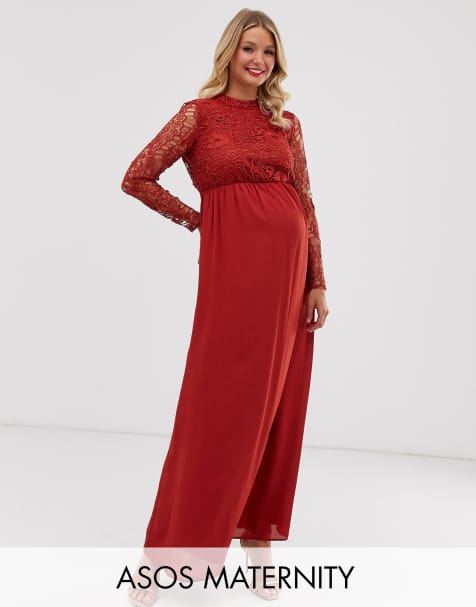 Red long sleeve maxi maternity dress