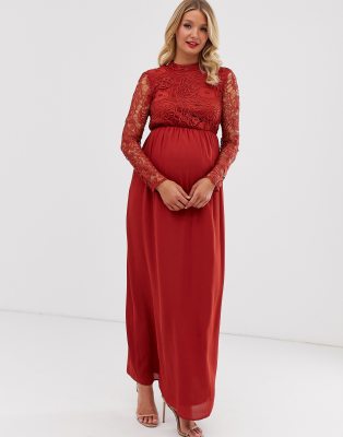 24seven Comfort Apparel V-Neck Long Sleeve Maternity Maxi Dress