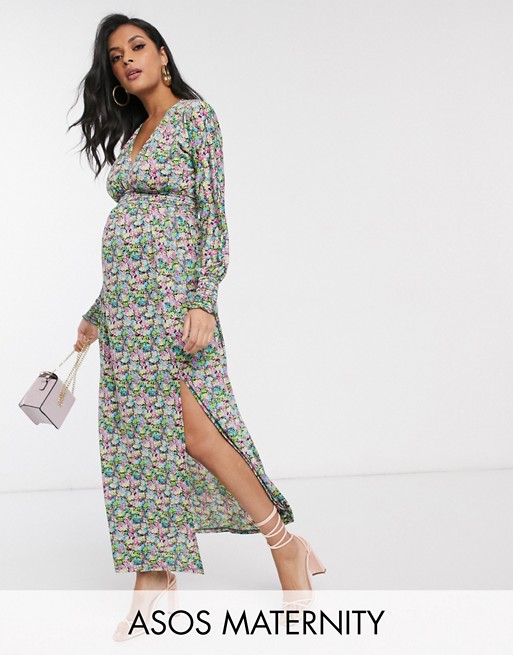 ASOS DESIGN Maternity maxi dress with shirred waist in floral print