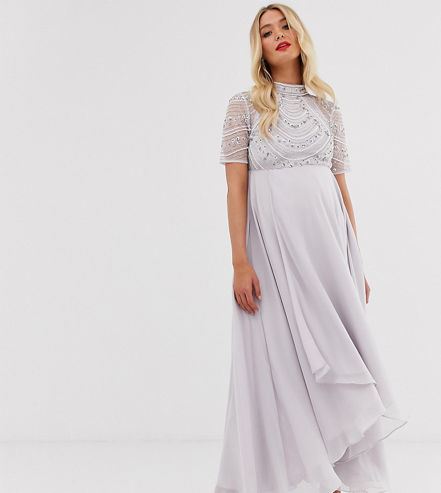 ASOS DESIGN Maternity maxi dress with short sleeve embellished bodice-Multi