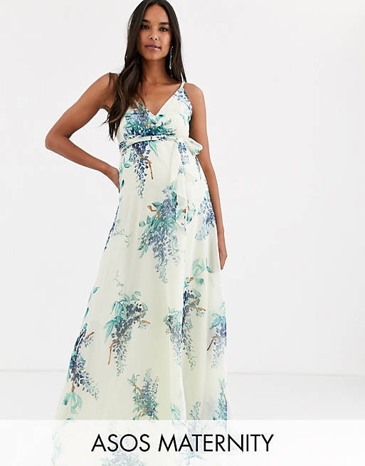 ASOS DESIGN Maternity maxi dress with wrap bodice in blossom floral ...