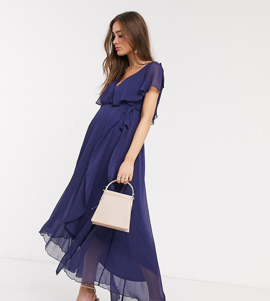 ASOS DESIGN Maternity - Maxi-jurk met lange achterkant, cape en strikbandjes-Multi