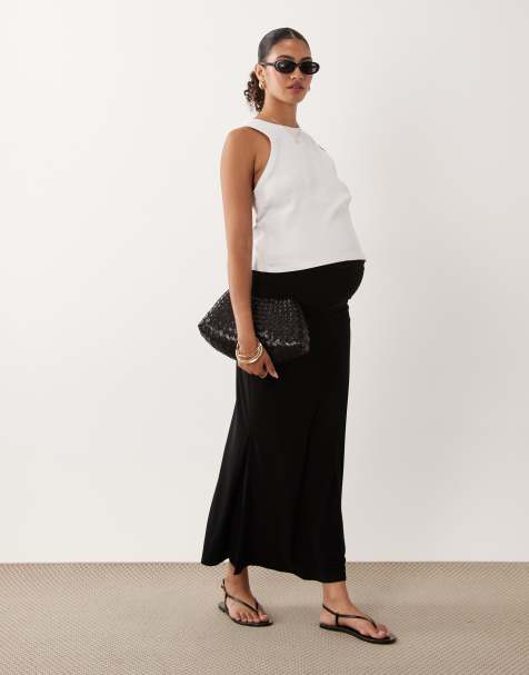ASOS DESIGN Maternity - Maxi kokerrok van gladde modal in zwart - view 1