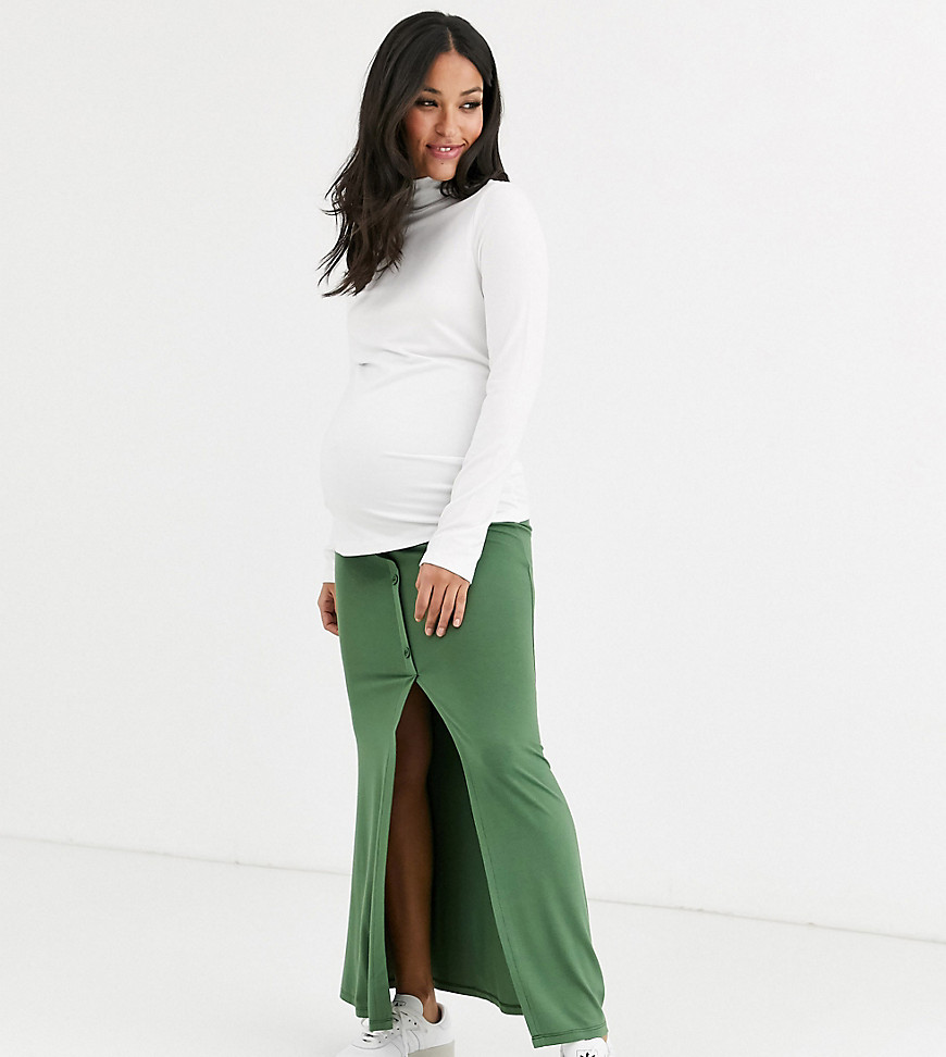 ASOS DESIGN Maternity maxi skirt with button front and split detail-Multi
