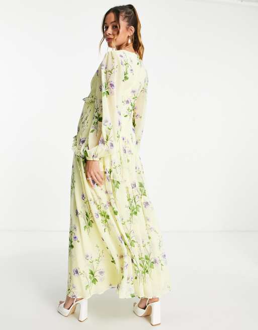 ASOS DESIGN Maternity - Maxikjole med knapper og pintuck i gul med blomstermønster, 4 af 4