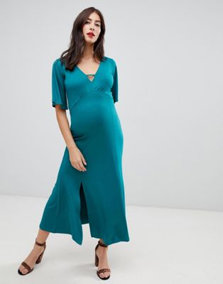 ASOS DESIGN – Maternity – Maxiklänning med omlott och knyt-Grön