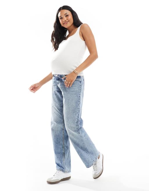 ASOS DESIGN Maternity – Mellanblå, baggy jeans med låg midja , 3 av 5