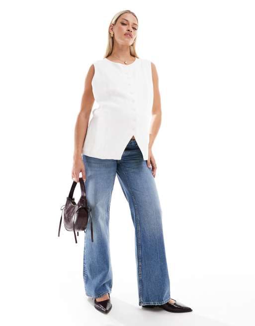 ASOS DESIGN Maternity - Mellemblå dad-jeans med vide ben, 2 af 5