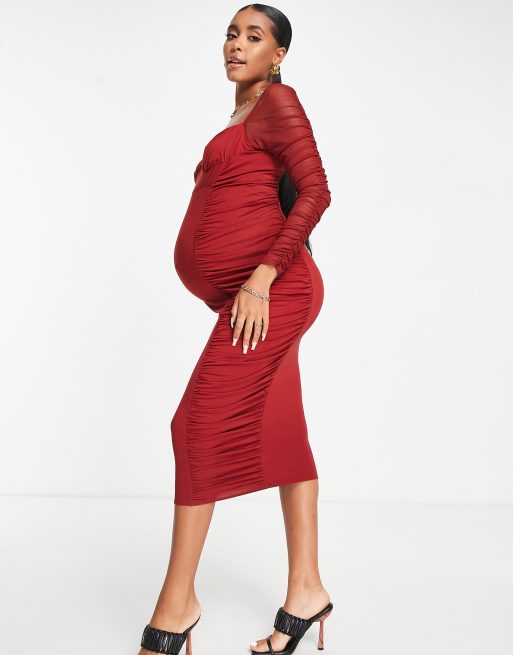 Red long sleeve maternity hot sale dress