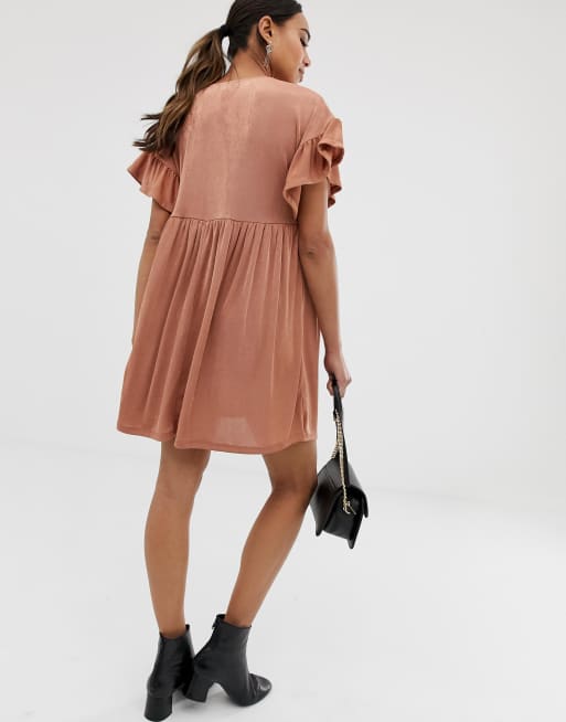 ASOS DESIGN Maternity metallic frill sleeve smock dress, 2 of 4
