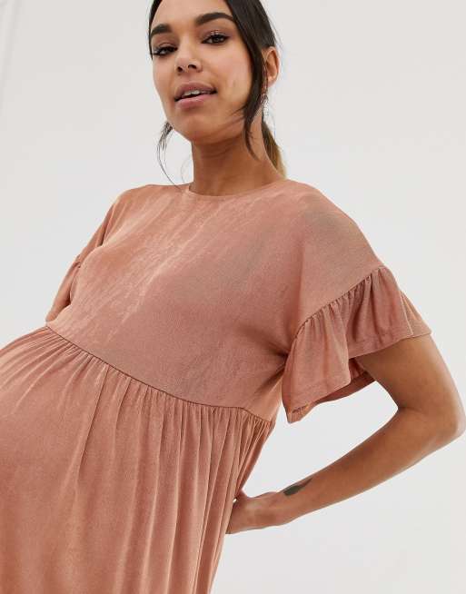 ASOS DESIGN Maternity metallic frill sleeve smock dress, 3 of 4