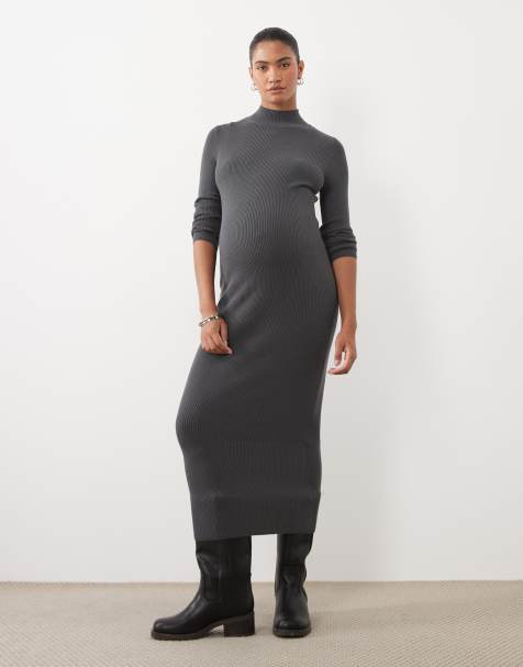 ASOS DESIGN Maternity midaxi-klänning med ståkrage i antracitgrå - view 1