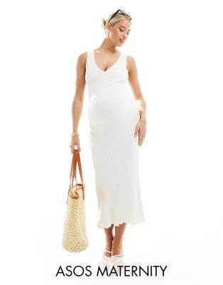 ASOS DESIGN Maternity - Midaxi-Kleid in Creme mit V-Ausschnitt und Trägern-Neutral