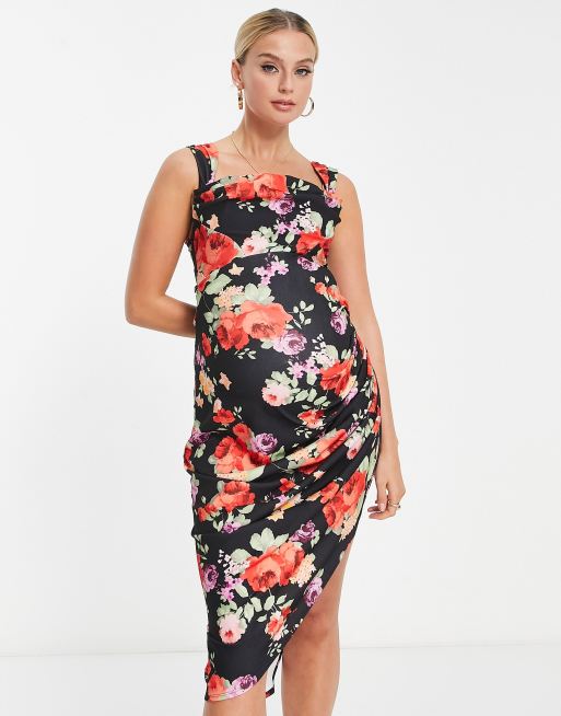 ASOS DESIGN Maternity – Midi-Bleistiftkleid mit Blumenmuster und Wasserfallausschnitt, 3 von 4