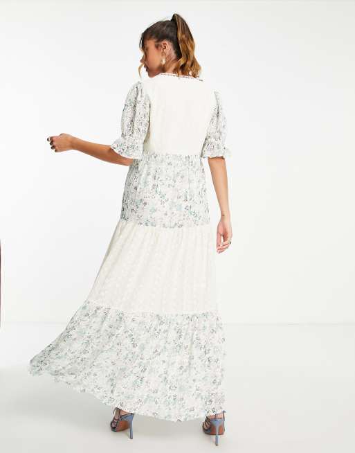 ASOS DESIGN Maternity - Midi-cocktailjurk met broderie, stroken en gemengde fijne print, 2 van 4