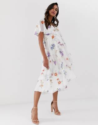 asos design midi dress with cape back and dipped hem